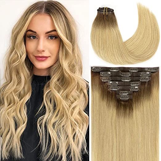 Clip-In Extensions – Ombre Hazelnut Blonde to Light Blonde