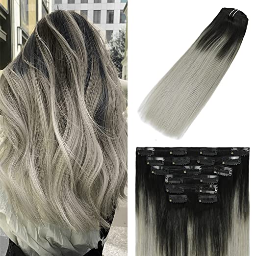 Clip-In Extensions – Ombre Black to Grey
