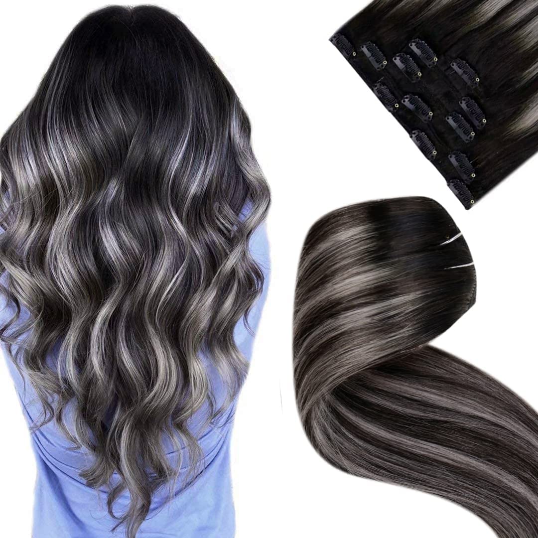 Clip-In Extensions – Balayage Jet Black to Grey (#1/Grey)
