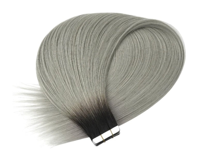 Tape-In Extensions – Ombre Black to Grey (#1/Grey)