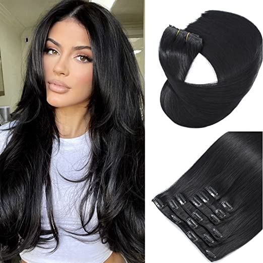 Clip-In Hair Extensions in Jet Black (#1)