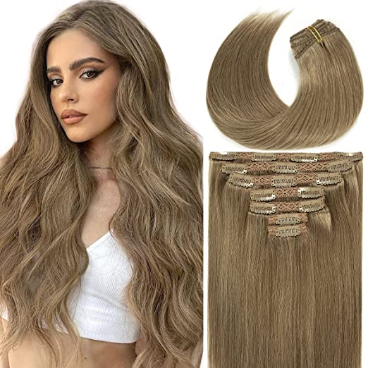 Clip-In Extensions – Light Chestnut Brown (#8)